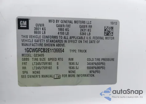 2014 Chevrolet Express 2500 Work Van from USA, damaged, VIN 1GCWGFCB2E1136654